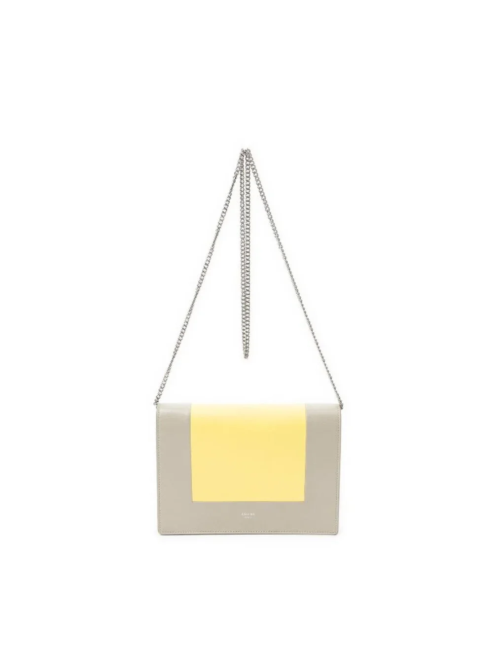 Celine Frame Evening Chain Clutch Yellow Taupe Calfskin Leather